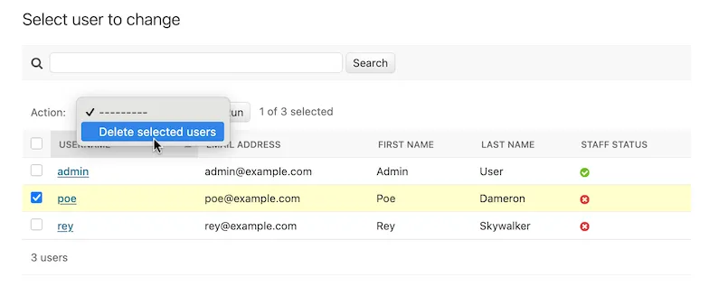 Admin actions